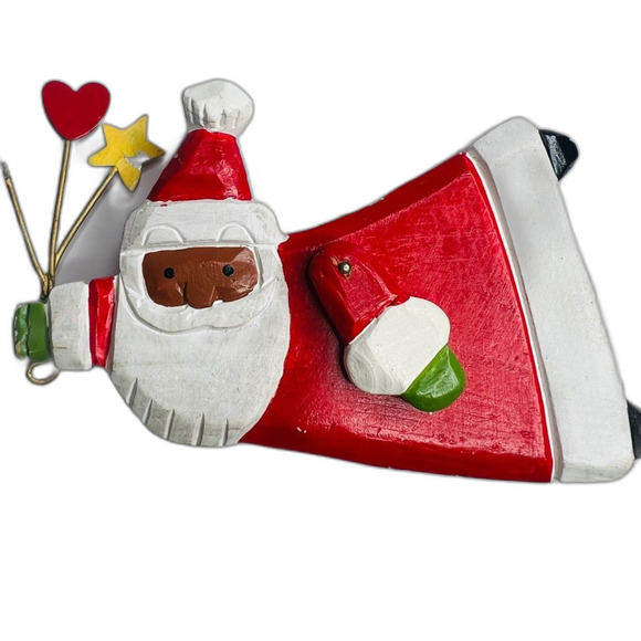 VINTAGE Wooden Carved Brown Santa Claus Ornament 6" Handmade Christmas Decor - Picture 7 of 8